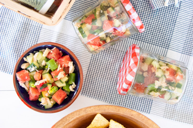 Salmon and Watermelon Salsa packed for a picnic