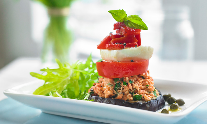 Salade au saumon, melon d’eau et feta