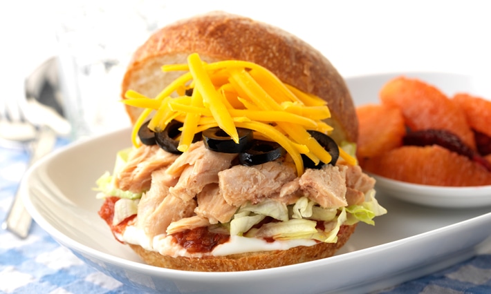 Salmon, Black Olives and Salsa Sandwich