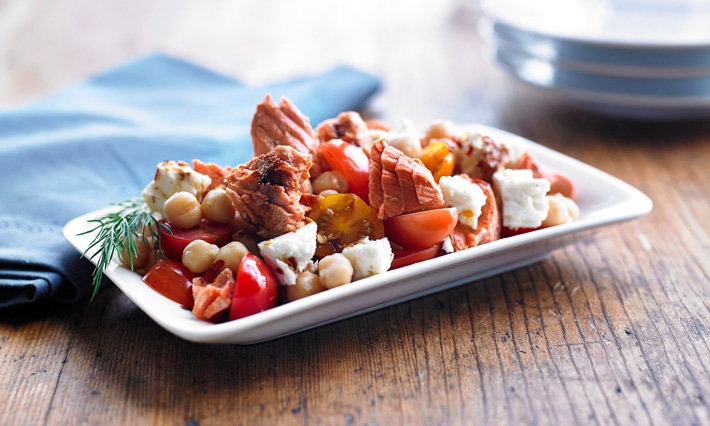 Salmon, Tomato, Chickpea and Feta Salad