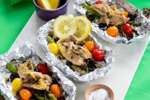3 foils of BBQ Mackerel loaded with veggies