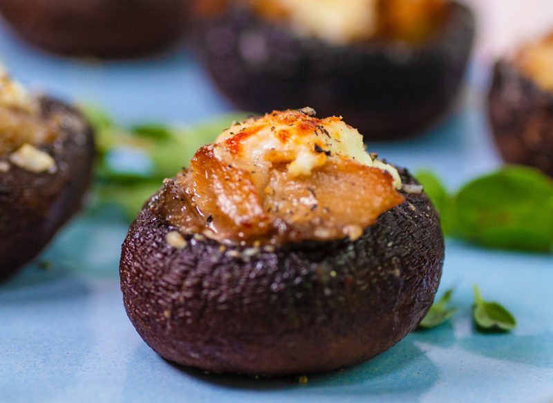 Close up of 1 Mackerel-Stuffed Mushroom