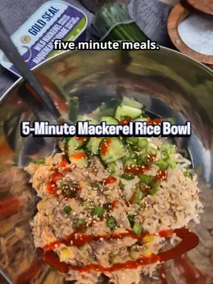 MAKE lunch exciting this week 🐟✨ This Mackerel Rice Bowl is quick, flavour-packed, and perfect for a midweek boost. Creamy, spicy salmon meets fresh cucumber and nutty sesame for a bowl that’s as tasty as it is easy. Ingredients 1 can Gold Seal Wild Mackerel in Olive Oil, drained 1 tbsp light mayonnaise 2 tsp sriracha sauce, plus more for topping 2 scallions, whites and greens separated Pinch kosher salt ¾ cup instant brown rice ½ cup chopped cucumber (Persian cucumbers work great) Chopped nori and sesame seeds, for garnish Directions In a small bowl, mix the mackerel, mayonnaise, sriracha, scallion whites, and salt until well combined. In your serving bowl, add rice, and top with the mackerel mixture, chopped cucumber, nori, sesame seeds, scallion greens, and extra sriracha if desired. Save this recipe to make for lunch this week! 🍴 #goldsealcanada #mackerel #ricebowl #quicklunch #easydinners